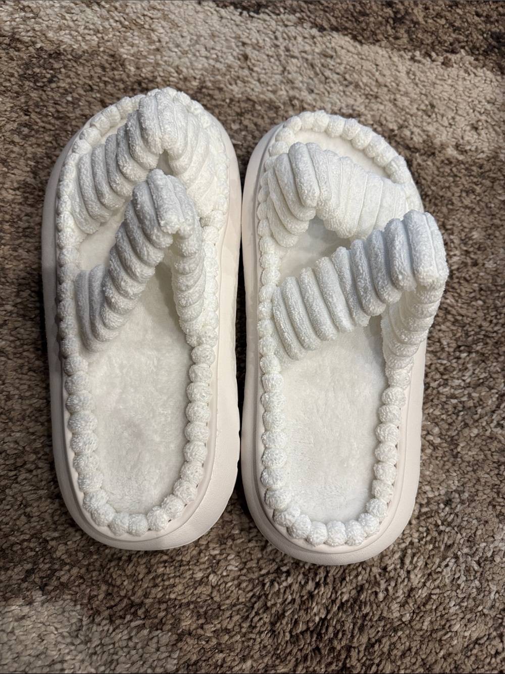 Women's Plush White Rope-Style Slide Slippers